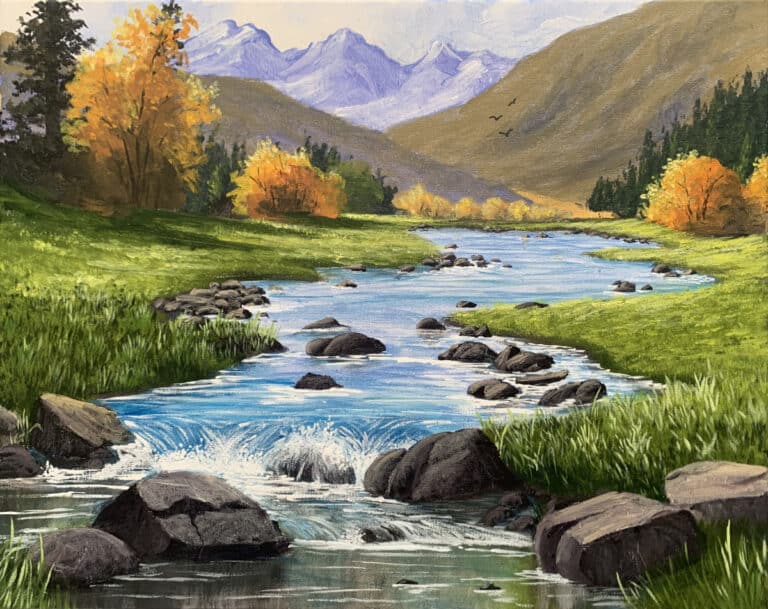 Autumn River Landscape in Acrylic