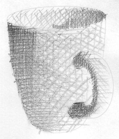 cross-hatched coffee mug without cross contour lines
